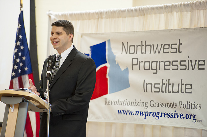Andrew speaking at a Northwest Progressive Institute event